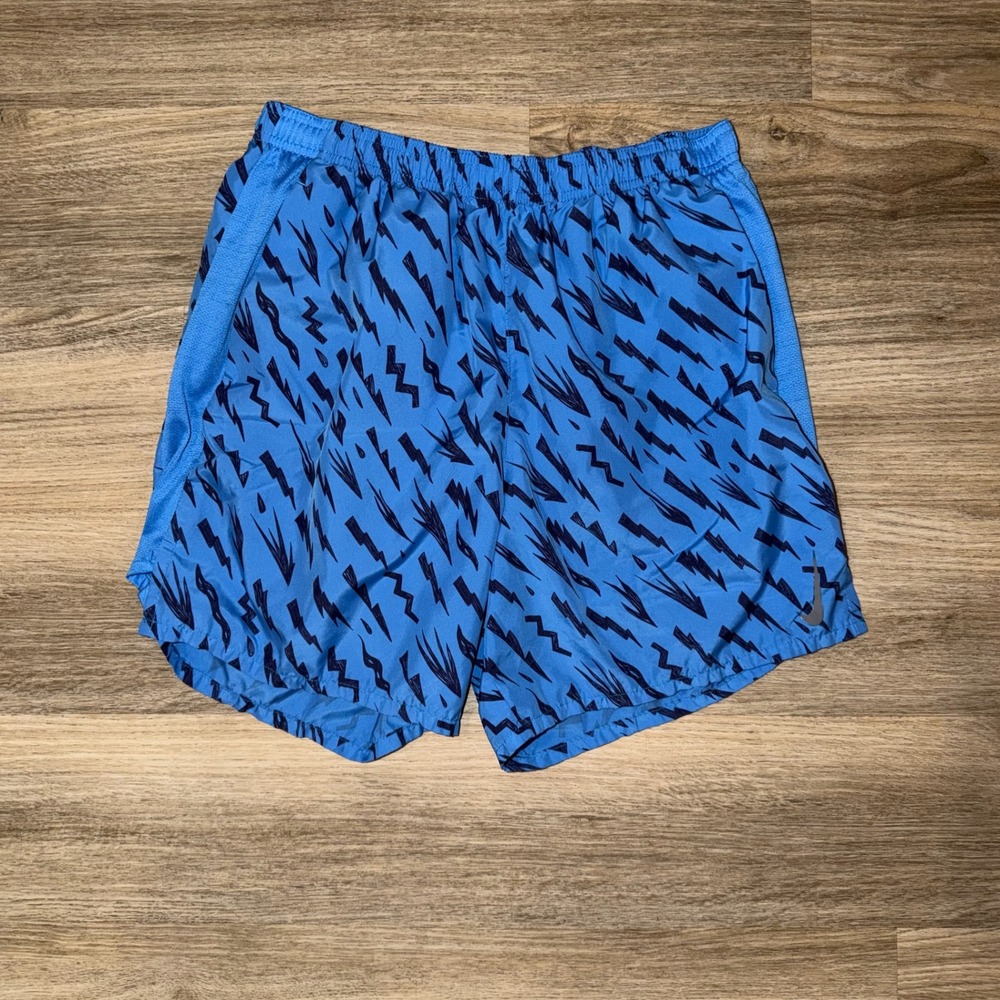 Nike Dri Fit Running Shorts Blue Lightning Print Mens Medium Athletic